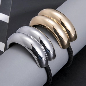 Minimalist geometric metal hair ties in gold and silver finish with high-elastic rope