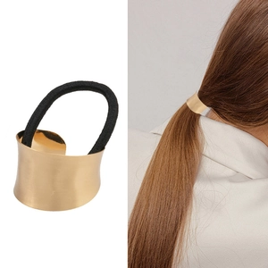 Manchette à Cheveux en Métal Brossé Minimaliste Support de Queue de Cheval en Alliage Arc Élastique Cheveux Femme Or Argent