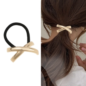 Minimalist Alloy X-Shape Hair Tie High Elastic Ponytail Holder For Women Gold Silver Polished Geometric Hair Accessories