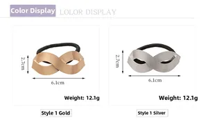 Detail of high-elasticity hair tie featuring a matte gold and silver infinity metal charm