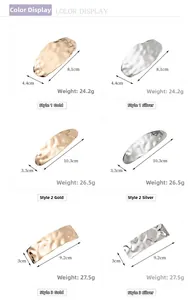 Detailed size chart showing dimensions and weight for geometric metal hair clips
