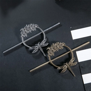 Minimalist sunflower and dragonfly hair pins in silver and bronze metal finish