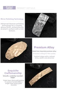 Detail showing the hammered texture and vacuum plated finish of this alloy hair clip