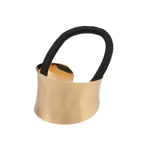 Élastique cheveux minimaliste avec boucle dorée mate en demi-cercle et corde noire