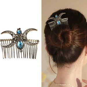 Retro Alloy Moon Star Hair Comb Bohemian Blue Rhinestone Mystical Wedding Party Hair Accessories For Women Hair Ornament