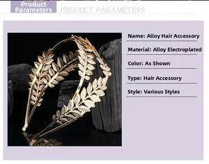 Close-up detail of golden alloy leaf headband with vintage Greek style and plating finish