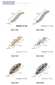 Detailed grid view of assorted alloy hair clips with crystal rhinestones and floral patterns