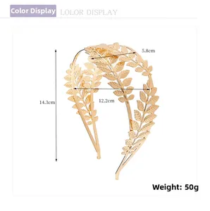 Detailed dimensions of the vintage golden double-layer leaf headband showing height and width