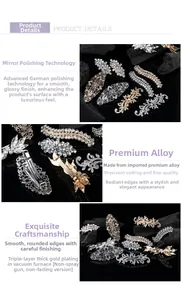 Detailed view of polished alloy hair clips with sparkling rhinestones and faux pearls