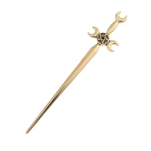 Vintage sword hair pin in antique gold alloy with crescent and star details