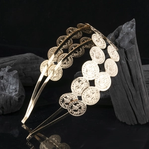 Vintage Layered Gold Metal Coin Headband For Women Bohemian Ethnic Style Embossed Medal Hair Band Headpiece Jewelry Accessory