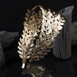 Vintage Gold Laurel Leaf Headband For Women Double Layer Metal Leaf Hairband Elegant Greek Goddess Style Wedding Party Hair Accessories