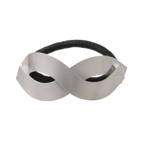 Minimalist high elasticity hair tie with silver infinity-shaped brushed metal charm