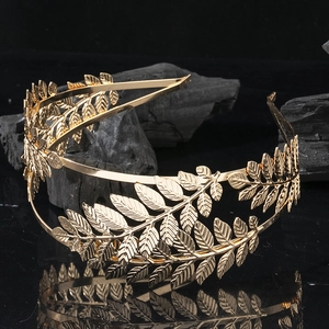 Vintage Greek Gold Laurel Leaf Headband Double Layer Alloy Hair Band Goddess Headpiece For Women Wedding Party Jewelry