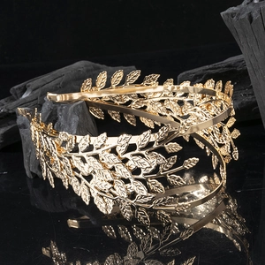 Elegant gold double-layered laurel leaf headband crown for weddings and parties
