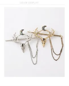 Gothic antler moon hairpins in gold and silver finish with elegant tassel chain details