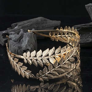 Vintage golden laurel leaf headband crown in minimalist Greek style for weddings