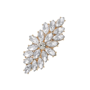 Elegant gold alloy hair clip with marquise cut crystals in a floral leaf design
