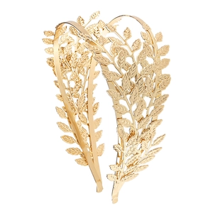 Elegant gold double-layer leaf headband with a polished metallic finish and laurel design