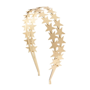 Minimalist double-layer gold star headband with a matte metal finish shown at a 45-degree angle