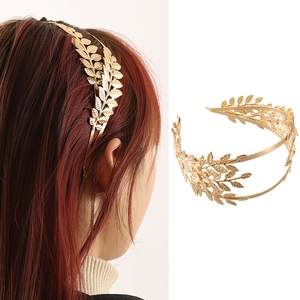 Vintage Gold Double Layer Alloy Headband With Leaf Star Coin Motifs Elegant Personality Metallic Hairband Accessories For Women