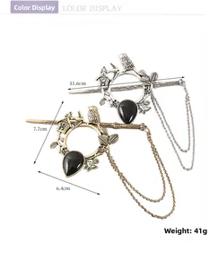 Détail d'épingles à cheveux vintage en alliage avec pierres et dimensions de 11,6 cm