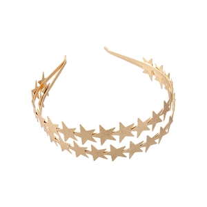 Golden double-layer headband with textured star motifs in a minimalist alloy design