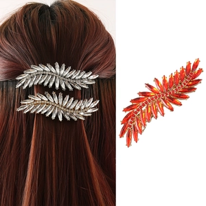 Creative Leaf Shape Alloy Rhinestone Spring Hair Clip Sparkling Full Drill Design Elegant Back Of Head Bun Clip For Women