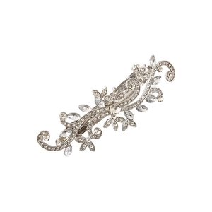Sparkling silver alloy hair clip with flower design and rhinestones on white background