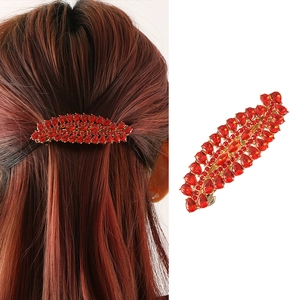 Vintage Alloy Rhinestone Leaf Hair Clip For Women Elegant Spring Clip Hairpin For Thick Hair Wedding Party Hair Accessories