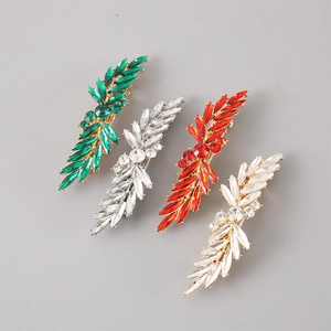 Elegant rhinestone leaf hair clips set in green, silver, red and champagne gold