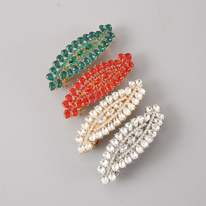Sparkling crystal leaf spring hair clips in green, red, champagne and silver colors