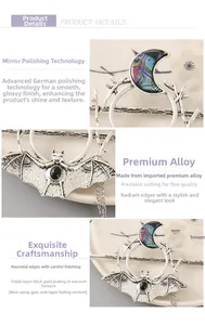 Gothic bat and crescent moon hair pin with iridescent abalone shell inlay detail