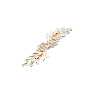 Sparkling crystal feather hair clip with gold alloy base and marquise rhinestones
