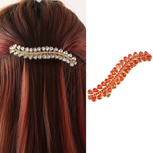 Elegant Alloy Rhinestone Spring Hair Clip For Women Sparkly Wave Leaf Design Hairpin Fashion Decorative Headwear Accessory
