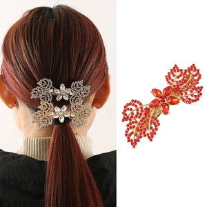Luxury Alloy Rhinestone Leaf Hair Clip Vintage Hollow Flower Spring Clip Wedding Party Women Elegant Hair Accessories