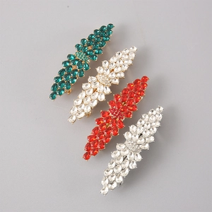 Sparkling zircon crystal flower hair clips set in green, red, and silver rhinestone colors