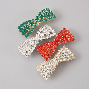 Bow-shaped spring hair clips with full rhinestone inlay in multiple luxury colors