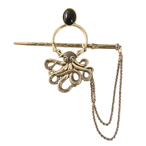 Vintage octopus alloy hair pin with black gemstone and bronze finish steampunk design