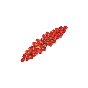 Luxurious red crystal hair clip with teardrop gems and gold metal base for women