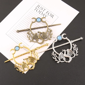 Vintage Alloy Flying Dragon Moon Hair Stick Set Gothic Fantasy Branch Hair Jewelry For Women Styling Accessories