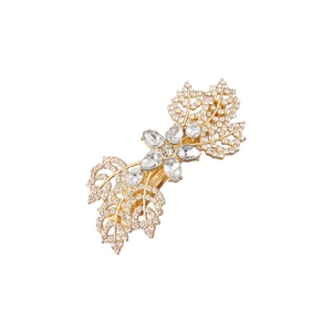 Golden leaf hair clip with maple leaf design and sparkling crystals for women
