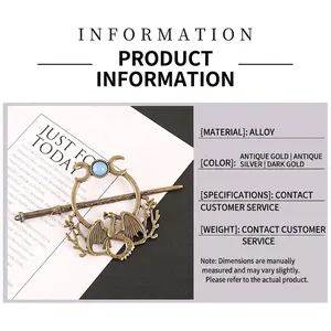 Vintage alloy hair stick featuring a dragon, crescent moon, and blue gemstone design