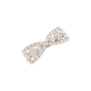 Sparkling silver bow-shaped alloy hair clip with full rhinestone inlay for women