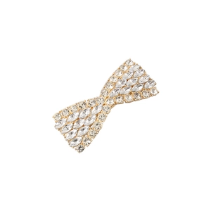 Golden alloy bow hair clip with sparkling rhinestones and crystal inlaid design