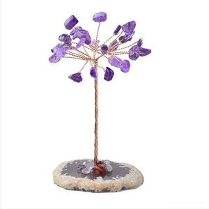 Handgemaakte amethist levensboom met natuurlijke agaatbasis voor feng shui en genezing decor