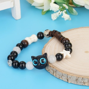 Vintage Cartoon Cat Beaded Bracelet Cute Star Bone Mixed Material Hand Jewelry For Women Couple Gift