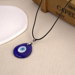 Collar Con Colgante De Ojo Turco De Vidrio Retro Con Cordón Encerado Negro Amuleto Nazar Joyería De Protección Para Mujeres Hombres Regalo