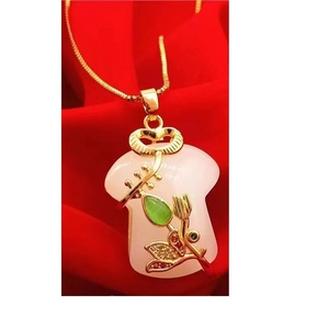 Pink jade qipao pendant necklace with gold chain and colorful gemstone details