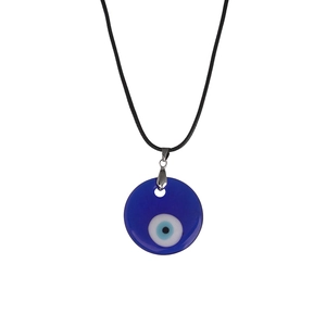 Collar con colgante ojo turco de cristal azul con cordón negro y cierre de plata